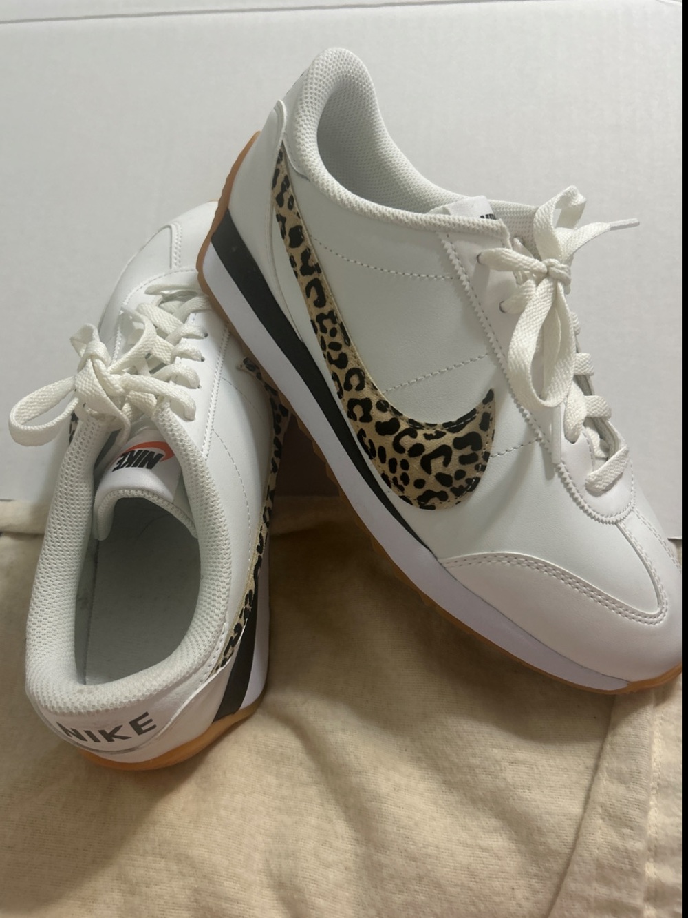 Nike Court Legacy Lift Leopard Swoosh Sneakers Women’s 8.5 White Gum